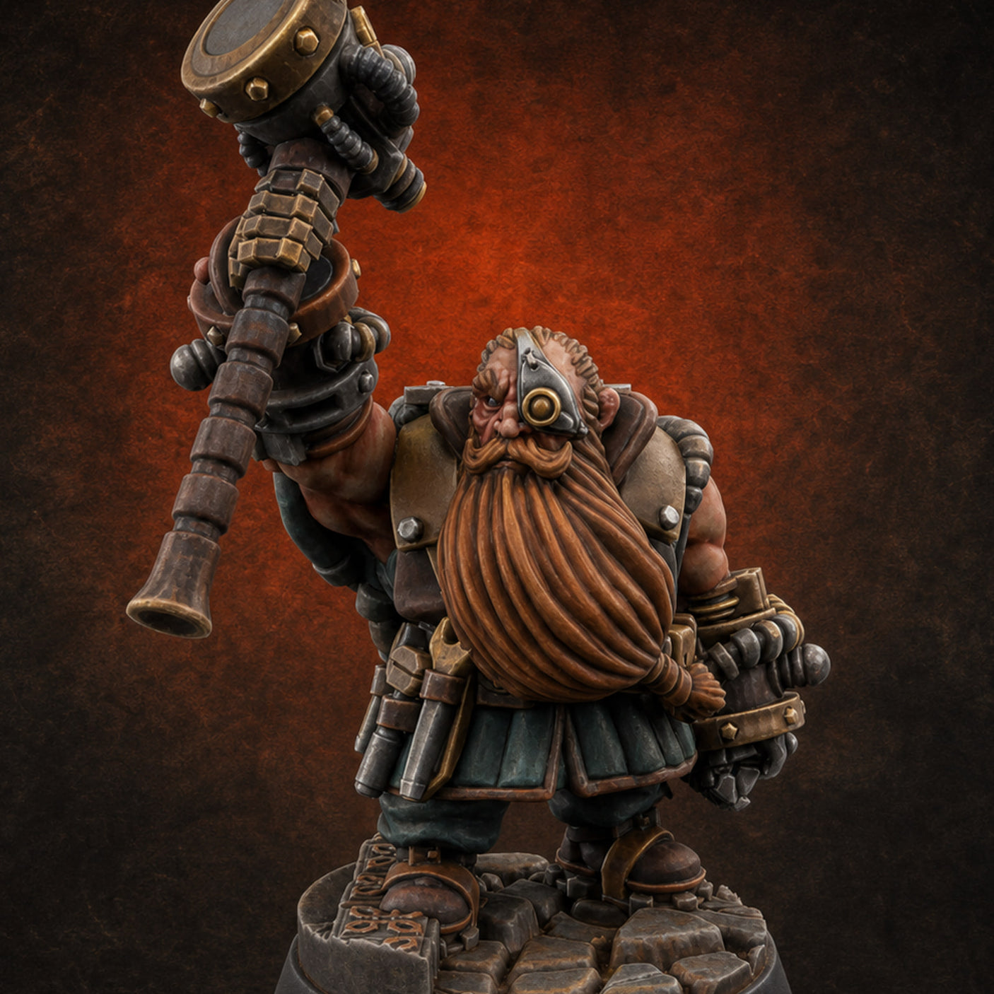 Hammer Held High Dwarf Warlord — painted concept preview (miniature supplied unpainted)