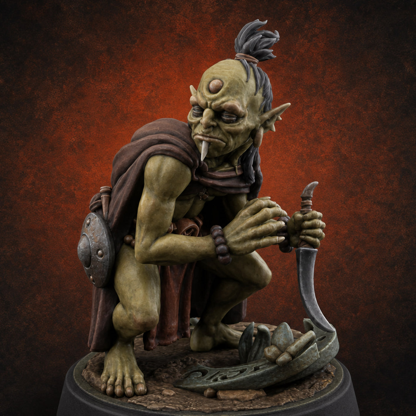 Crouching And Scheming Goblin Rogue Skulker Miniature for Dungeons and Dragons, Pathfinder or other TTRPGs