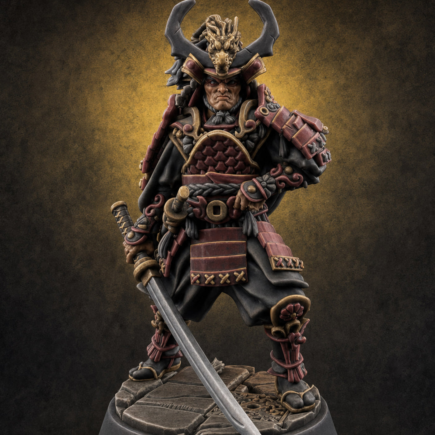 Armoured Horns High Commanding Shogun — painted concept preview (miniature supplied unpainted)