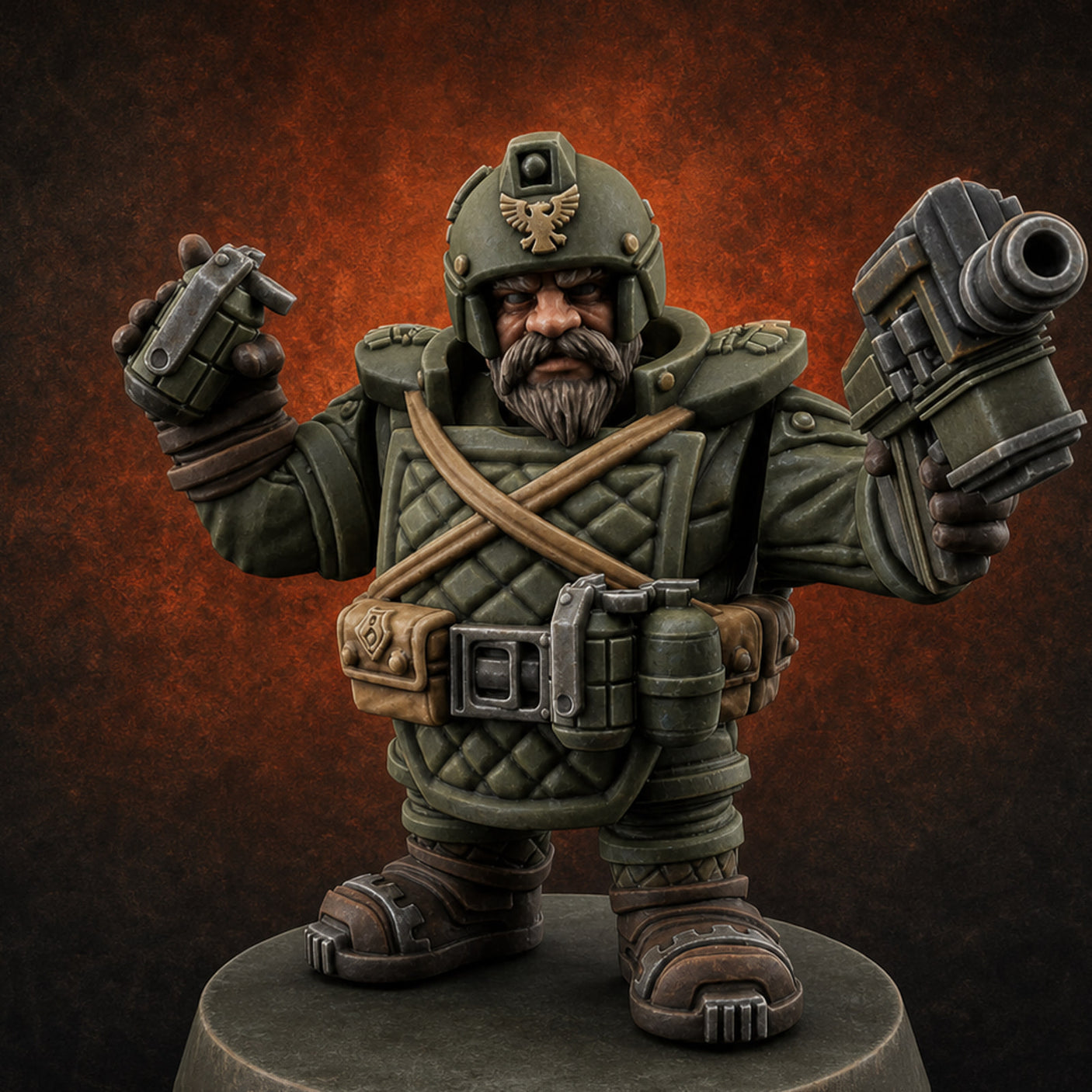 Both Barrels Blazing Space Dwarf Soldiers A — painted concept preview (miniature supplied unpainted)