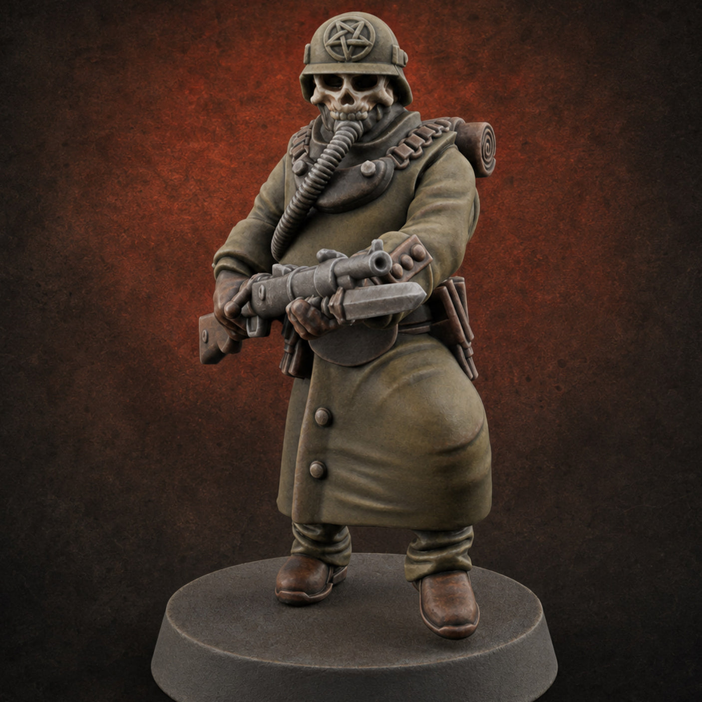 Gas-Masked Trenchcoated Skeleton Trooper C Miniature for Dungeons and Dragons, Pathfinder or other TTRPGs