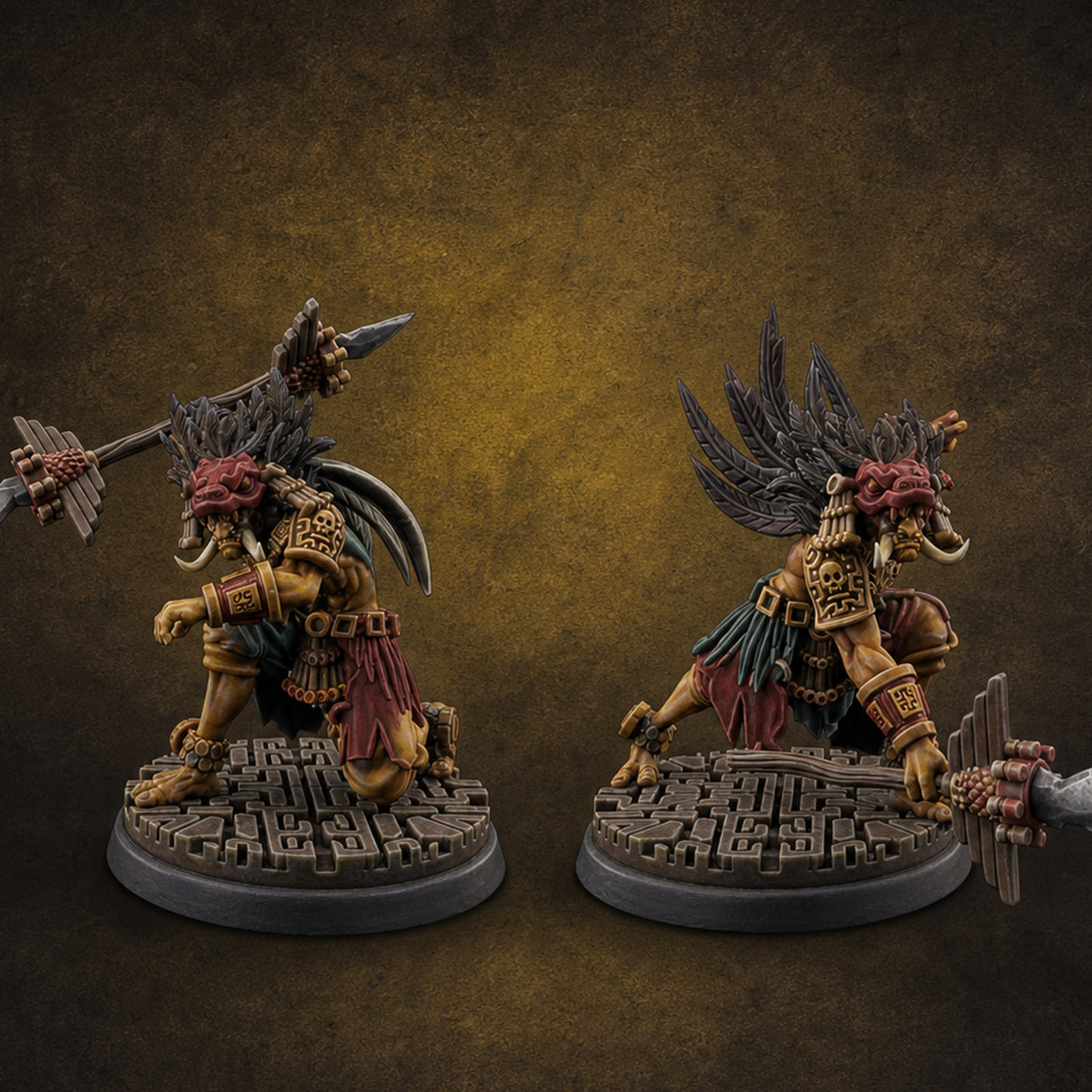 Aztec Inspired Spear Held High Hobgoblin Warrior — painted concept preview (miniature supplied unpainted)