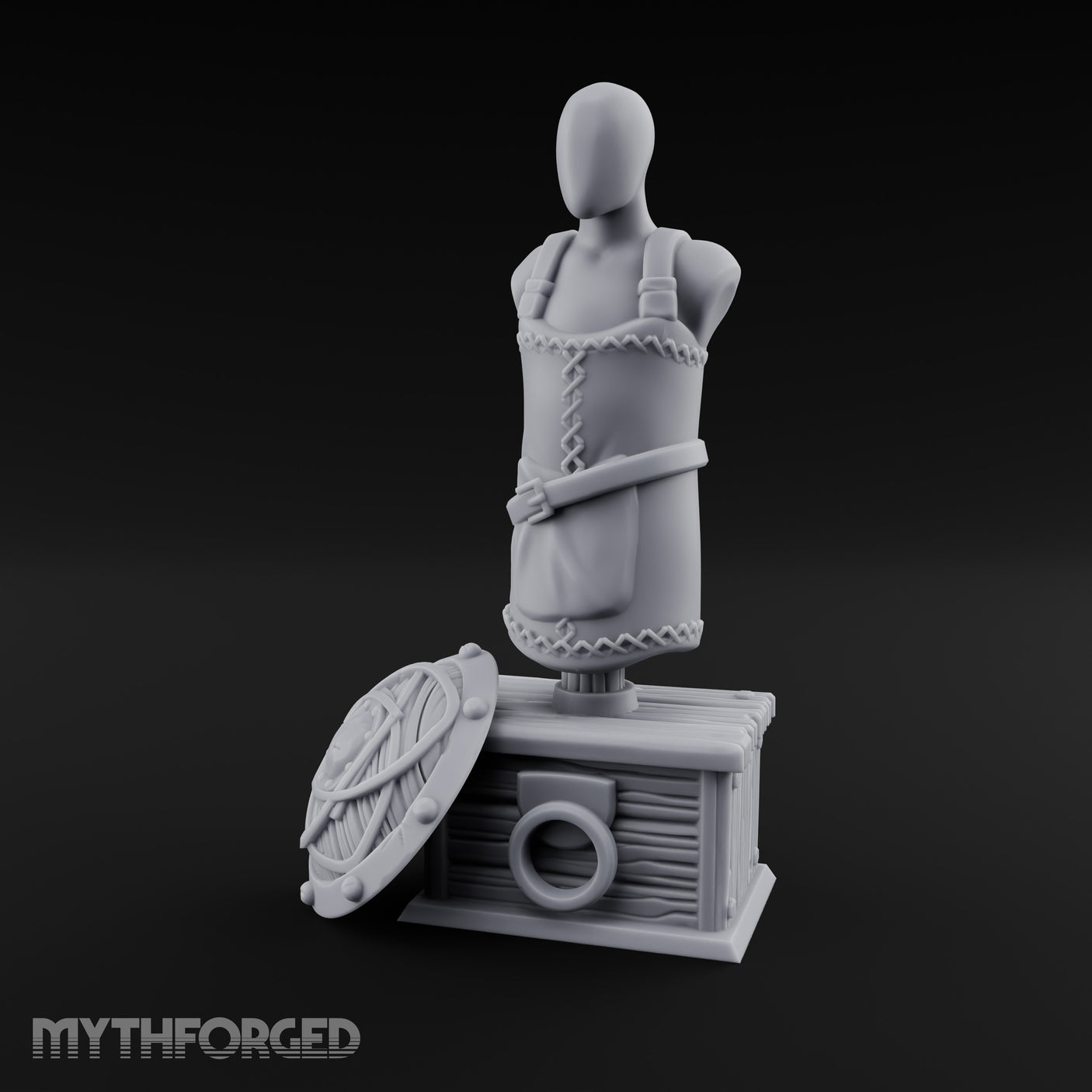 Apron-Draped Shield-Leaned Tailor's Mannequin Display Stand