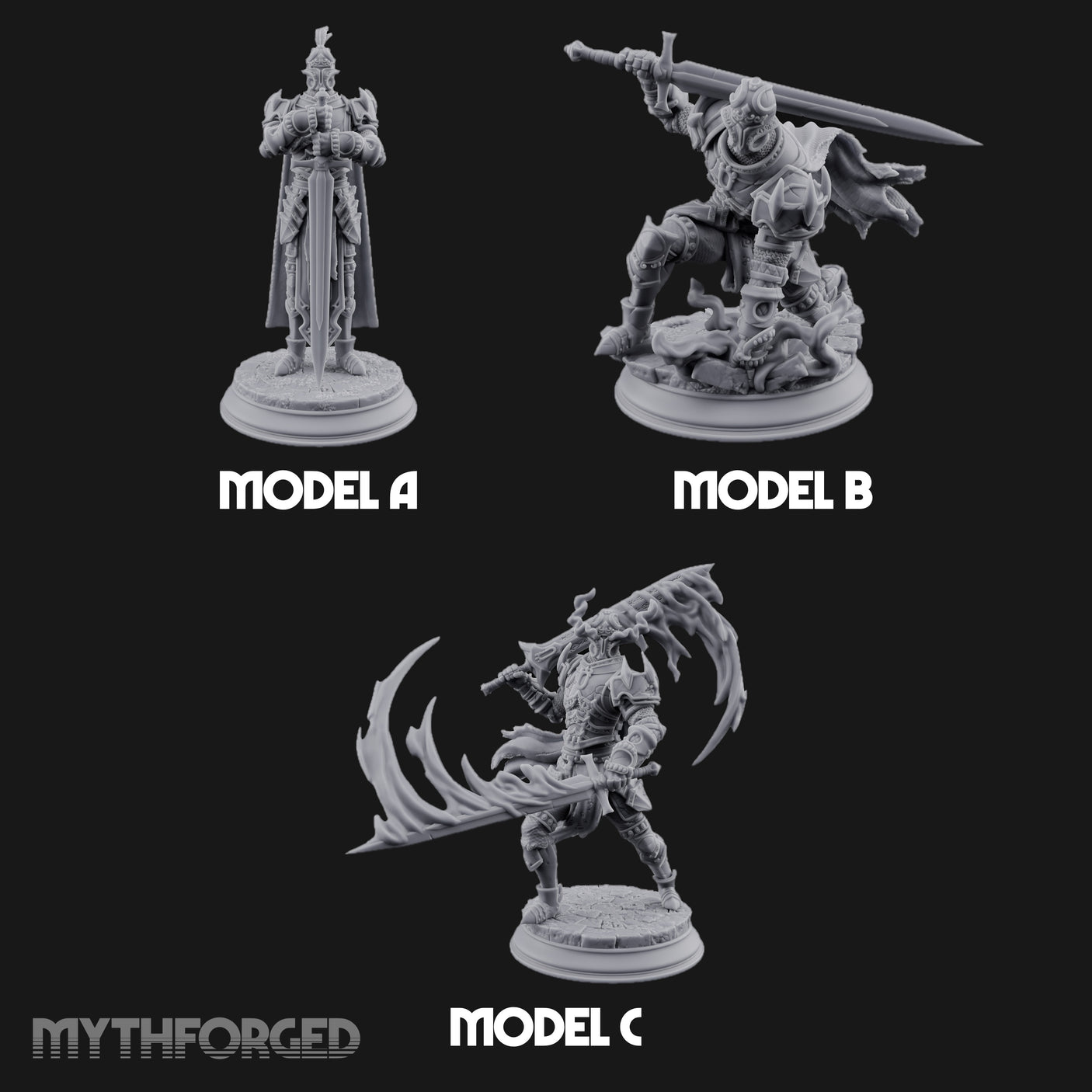 Trio Of Blades Animated Armor Knights Miniature for Dungeons and Dragons, Pathfinder or other TTRPGs