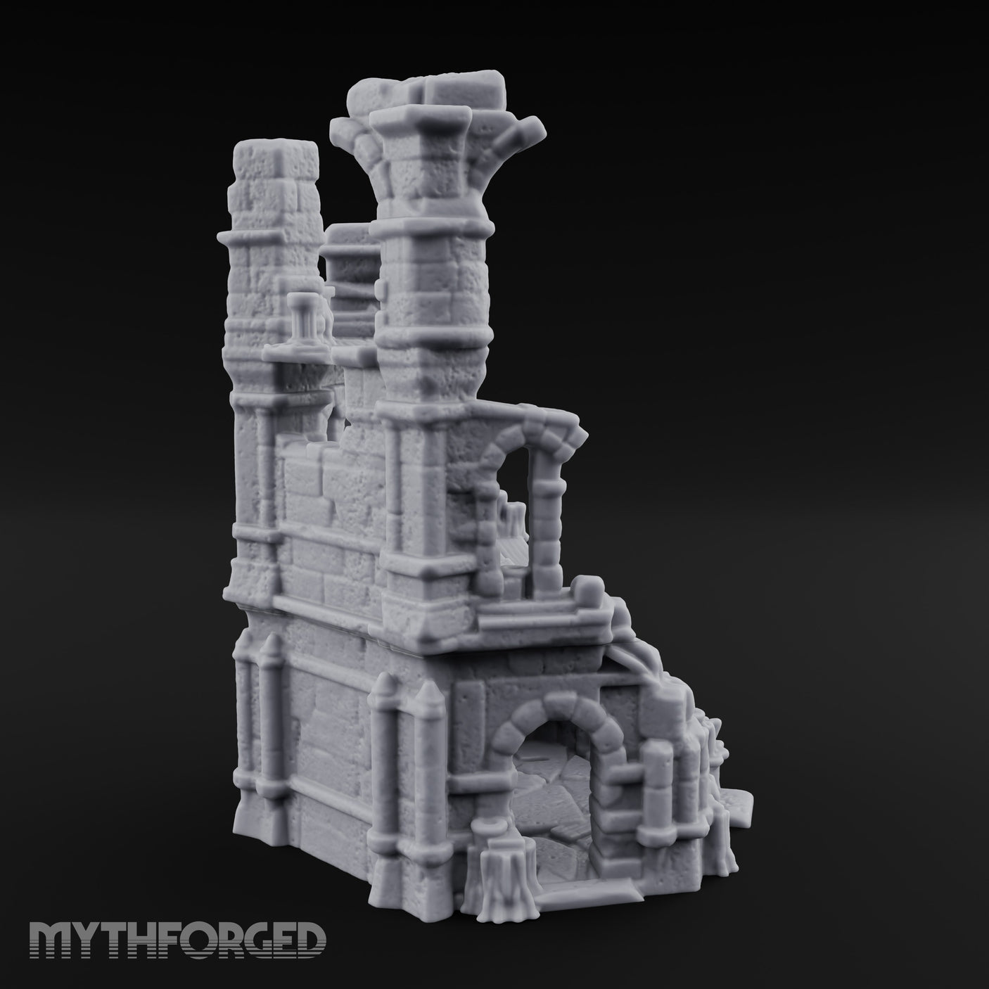 Arch-Collapsed Column-Stripped Gothic Tower Ruins Miniature for Dungeons and Dragons, Pathfinder or other TTRPGs