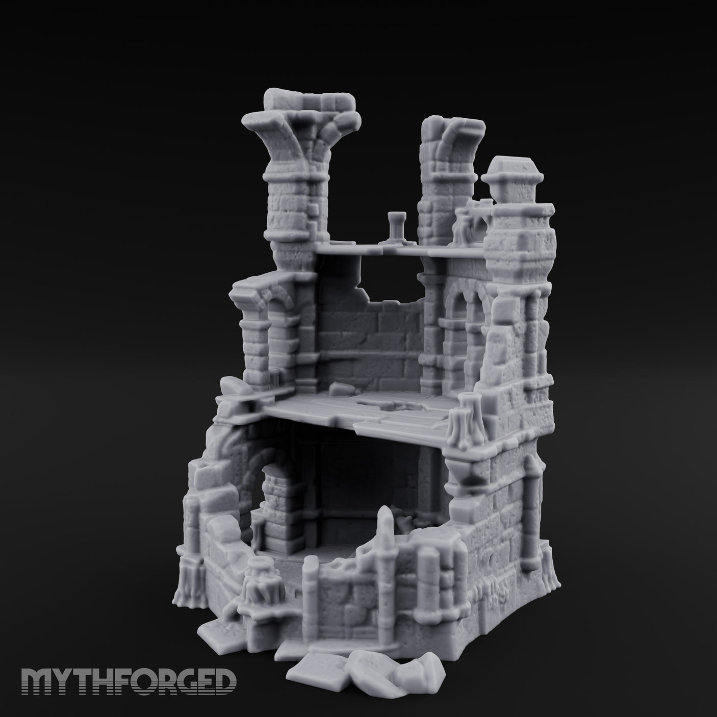 Arch-Collapsed Column-Stripped Gothic Tower Ruins Miniature for Dungeons and Dragons, Pathfinder or other TTRPGs