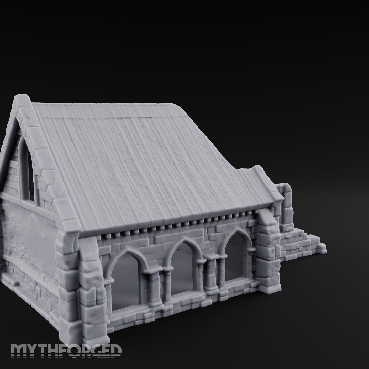Arch-Shattered Stair-Fronted Stone Chapel Ruins Miniature for Dungeons and Dragons, Pathfinder or other TTRPGs