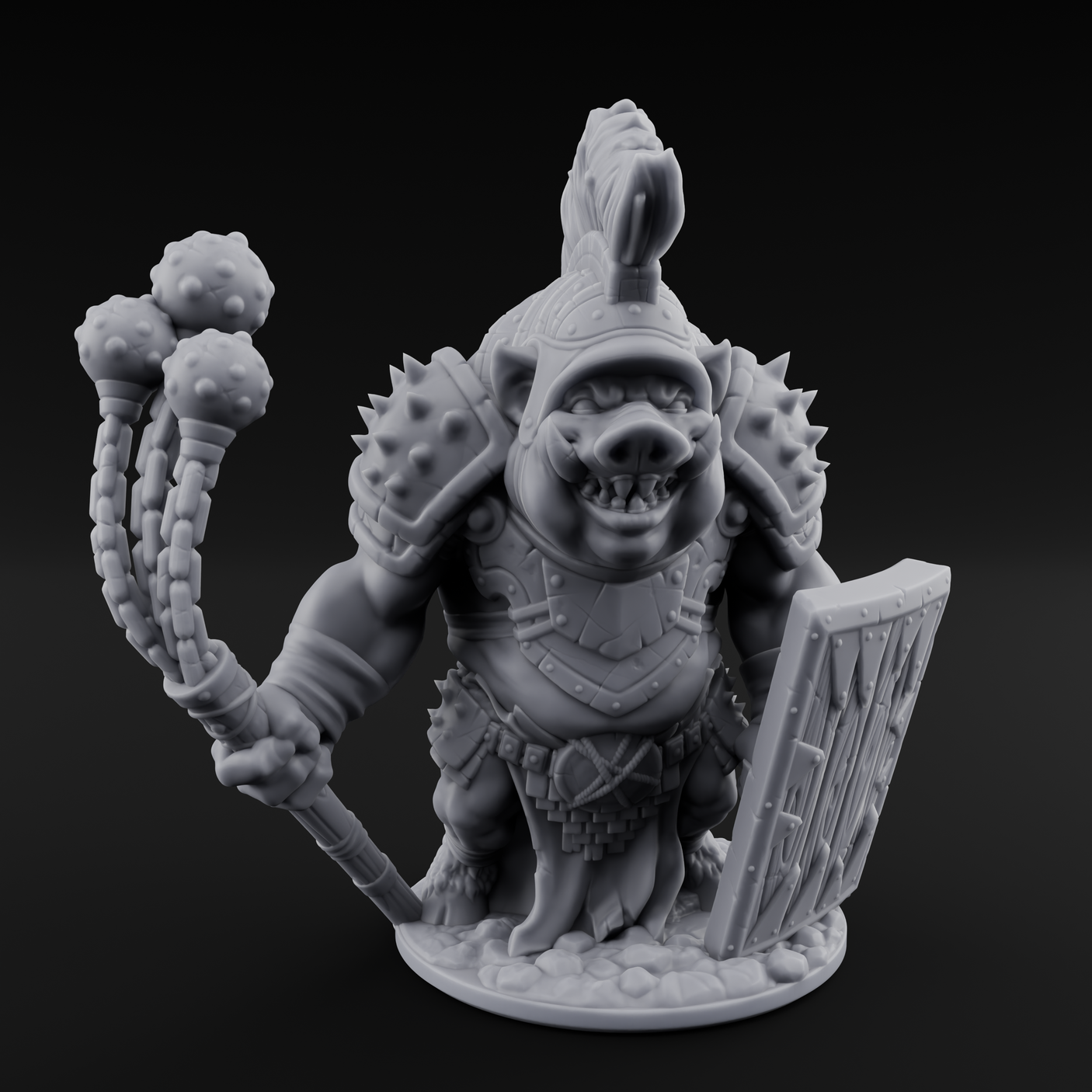 Triple Flail Swinging Boarman Gladiator Miniature for Dungeons and Dragons, Pathfinder or other TTRPGs