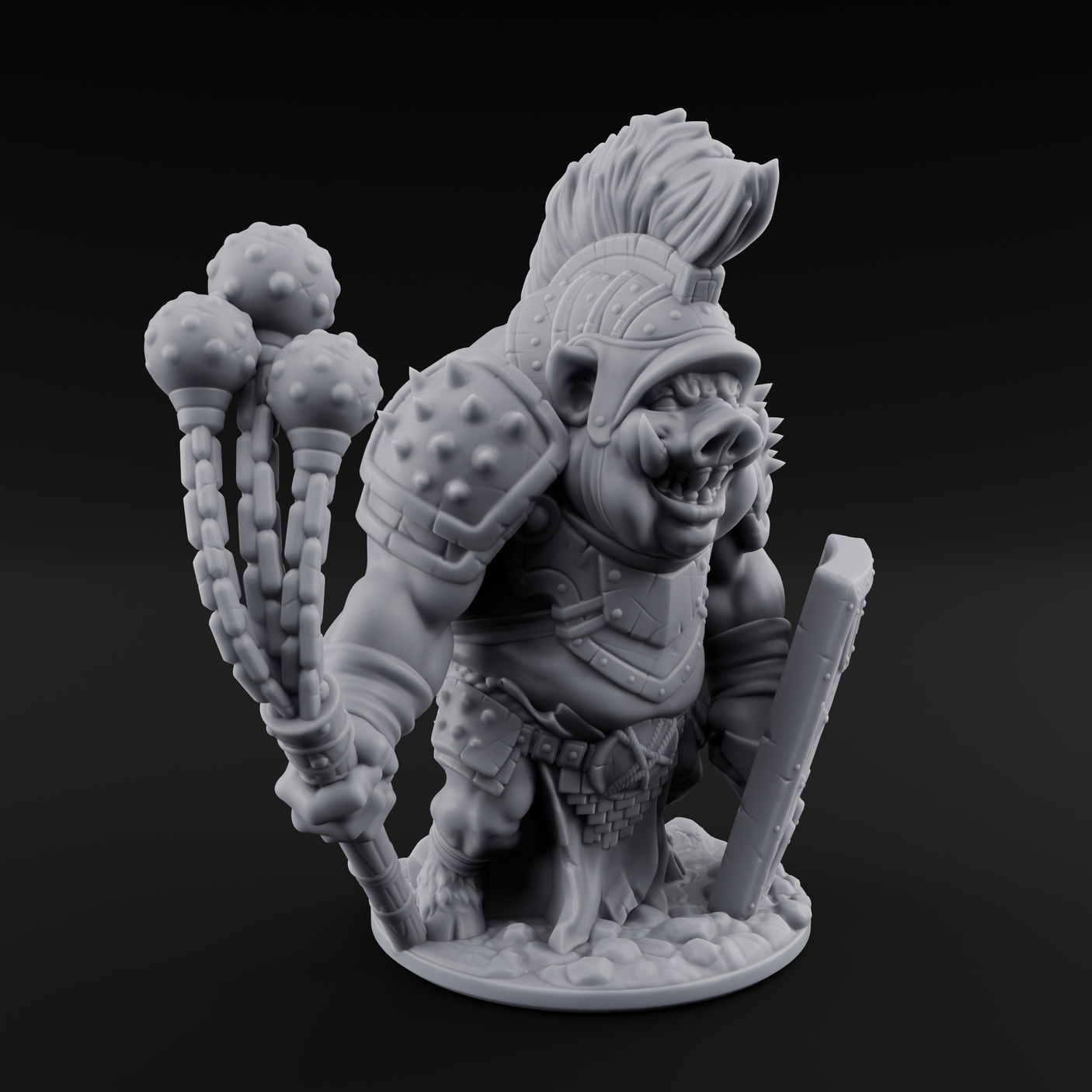 Triple Flail Swinging Boarman Gladiator Miniature for Dungeons and Dragons, Pathfinder or other TTRPGs