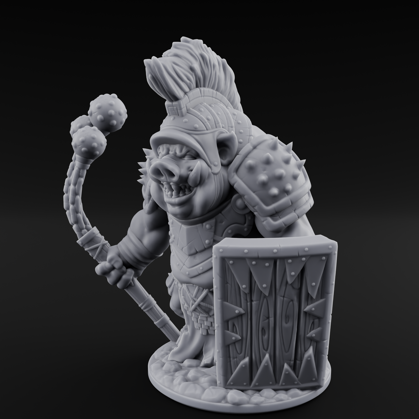 Triple Flail Swinging Boarman Gladiator Miniature for Dungeons and Dragons, Pathfinder or other TTRPGs