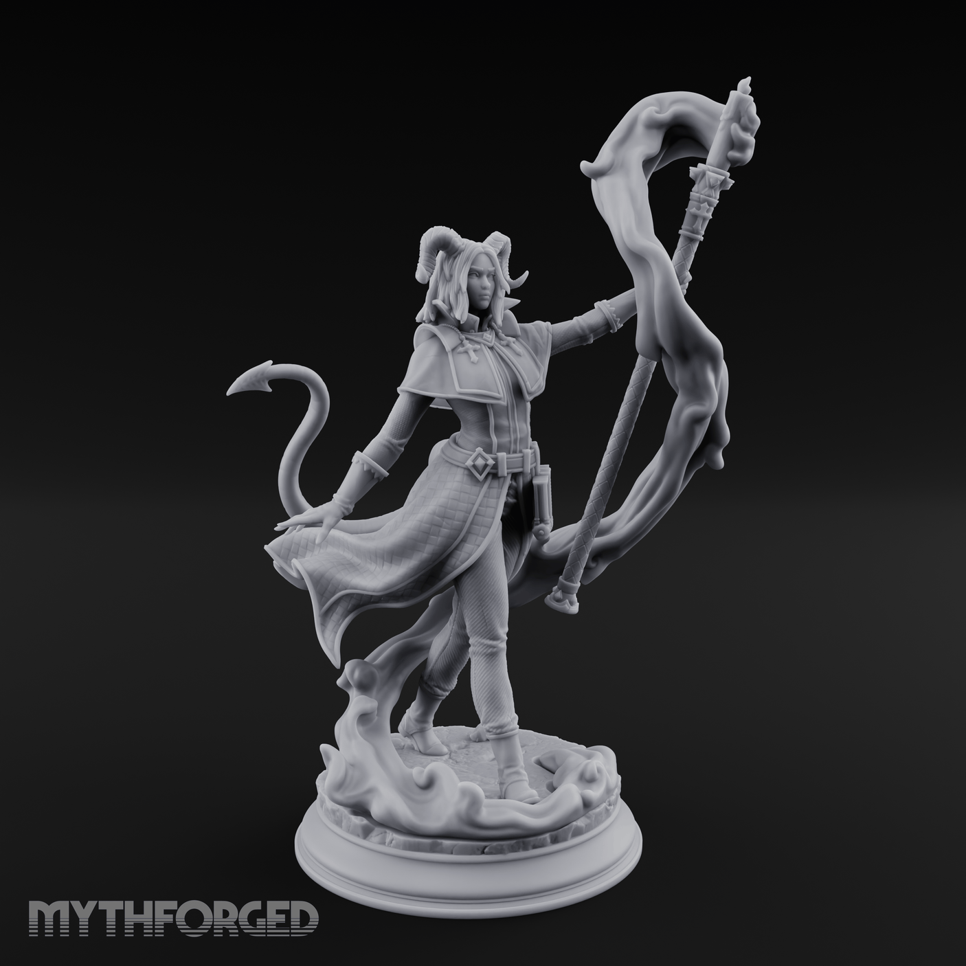 Staff Summoning Tiefling Sorcerer Miniature for Dungeons and Dragons, Pathfinder or other TTRPGs