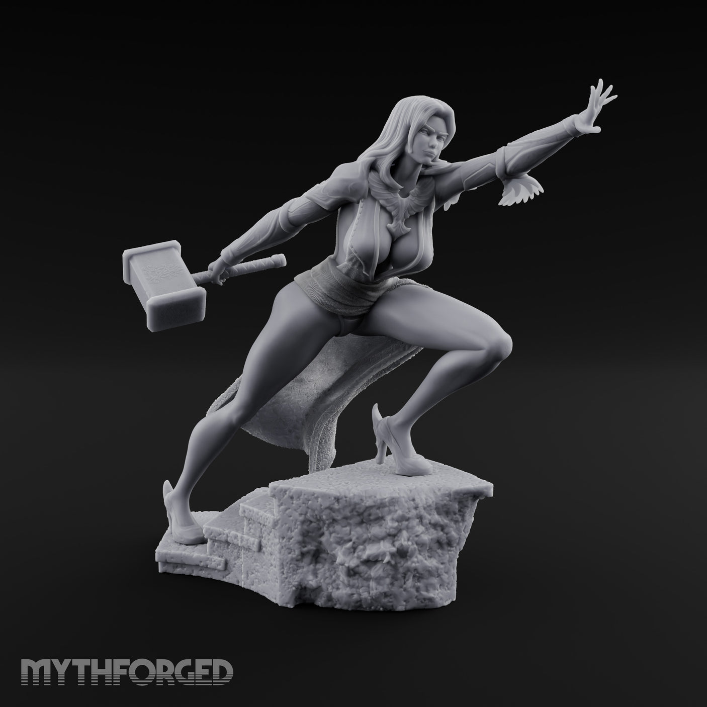 Arm Outstretched Knee Raised Human Sorceress Miniature for Dungeons and Dragons, Pathfinder or other TTRPGs