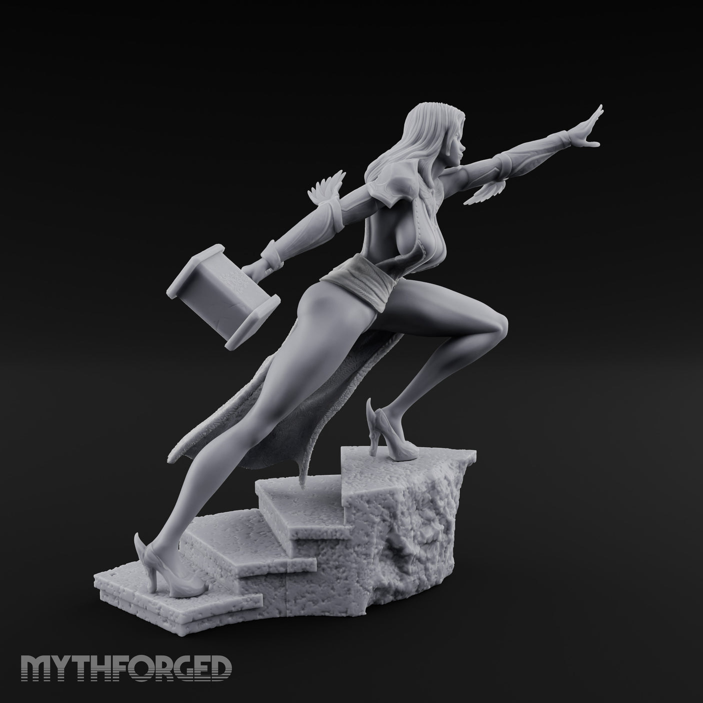 Arm Outstretched Knee Raised Human Sorceress Miniature for Dungeons and Dragons, Pathfinder or other TTRPGs