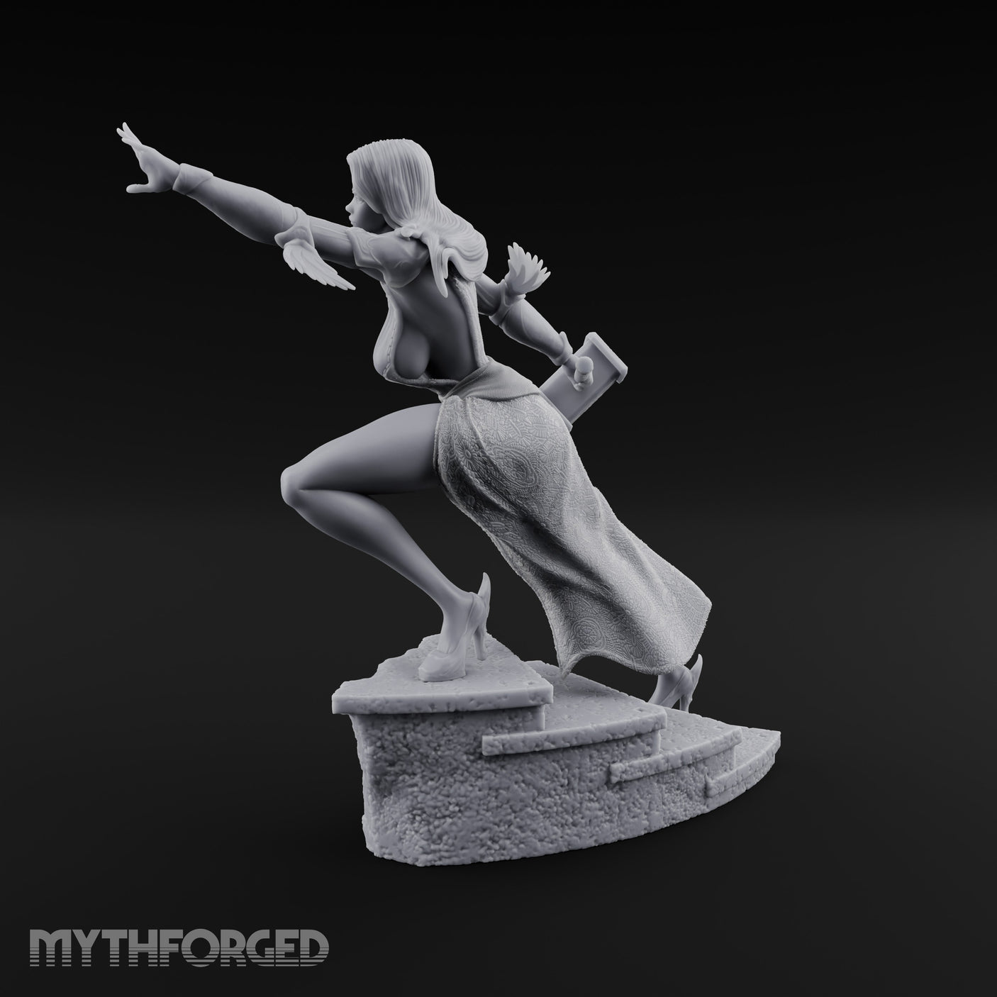 Arm Outstretched Knee Raised Human Sorceress Miniature for Dungeons and Dragons, Pathfinder or other TTRPGs