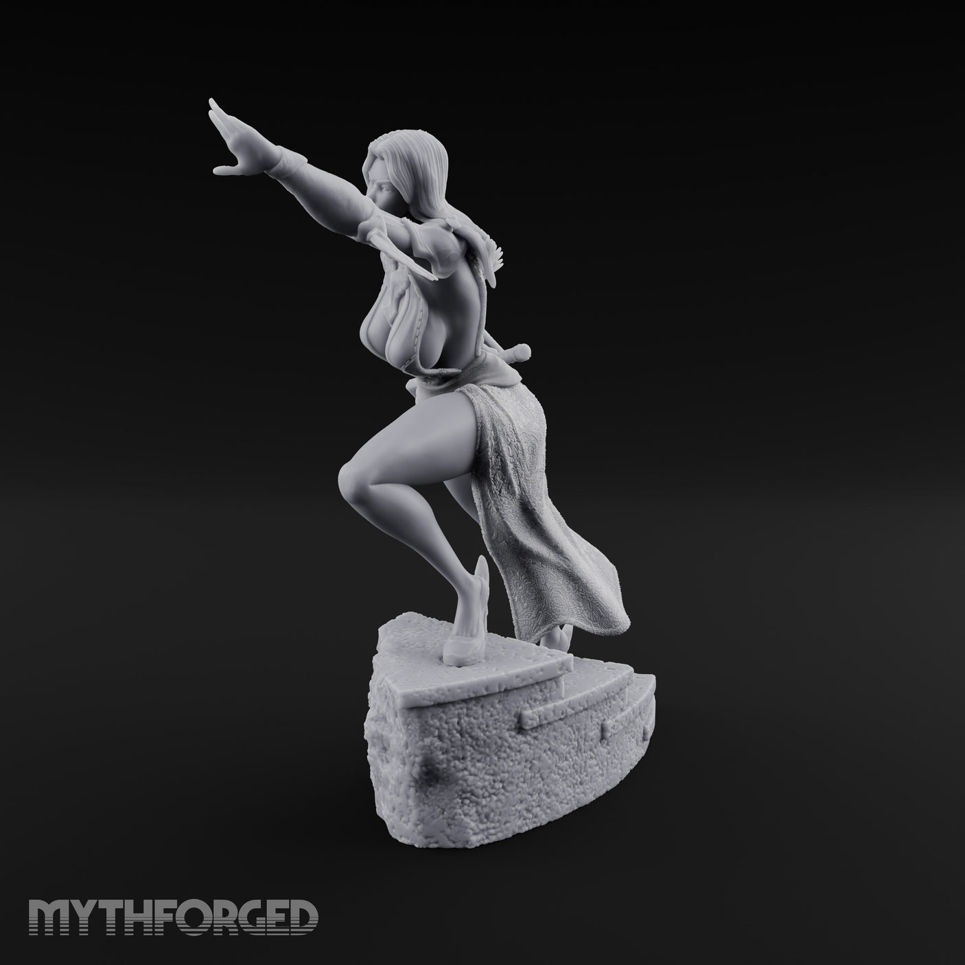 Arm Outstretched Knee Raised Human Sorceress Miniature for Dungeons and Dragons, Pathfinder or other TTRPGs
