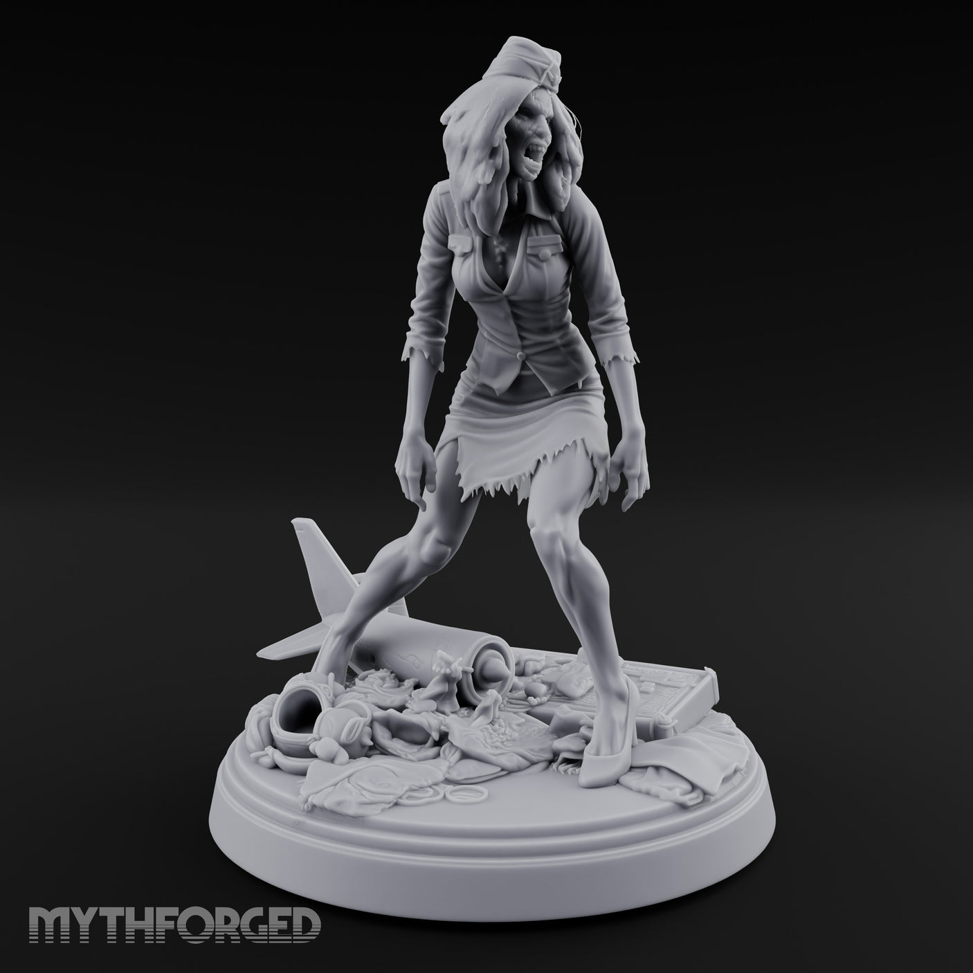 Arm Raised Shrieking Zombie Flight Attendant Miniature for Dungeons and Dragons, Pathfinder or other TTRPGs
