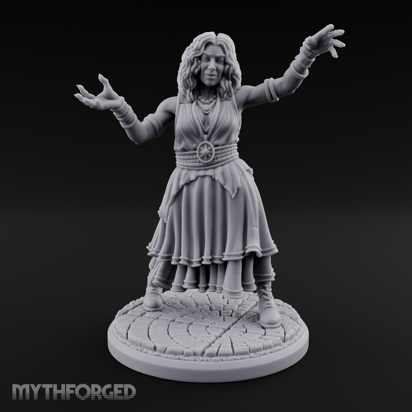 Arms Outstretched Human Witch Miniature for Dungeons and Dragons, Pathfinder or other TTRPGs