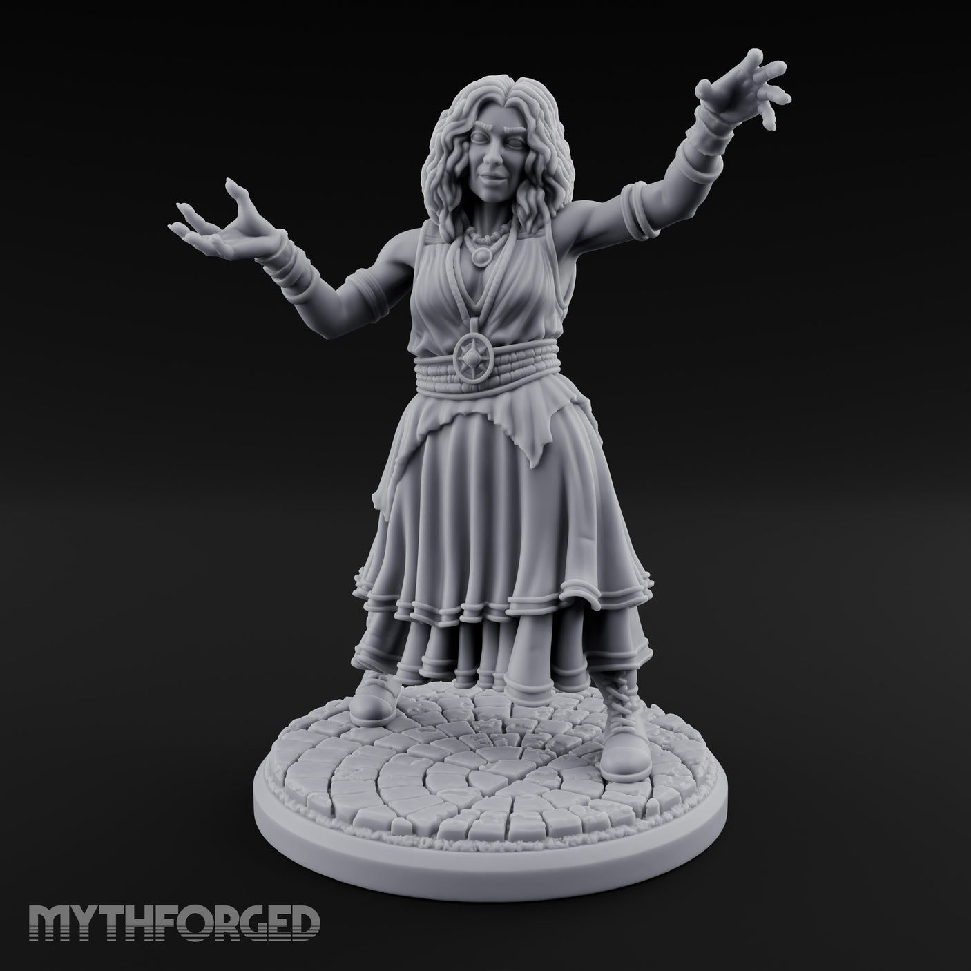 Arms Outstretched Human Witch Miniature for Dungeons and Dragons, Pathfinder or other TTRPGs