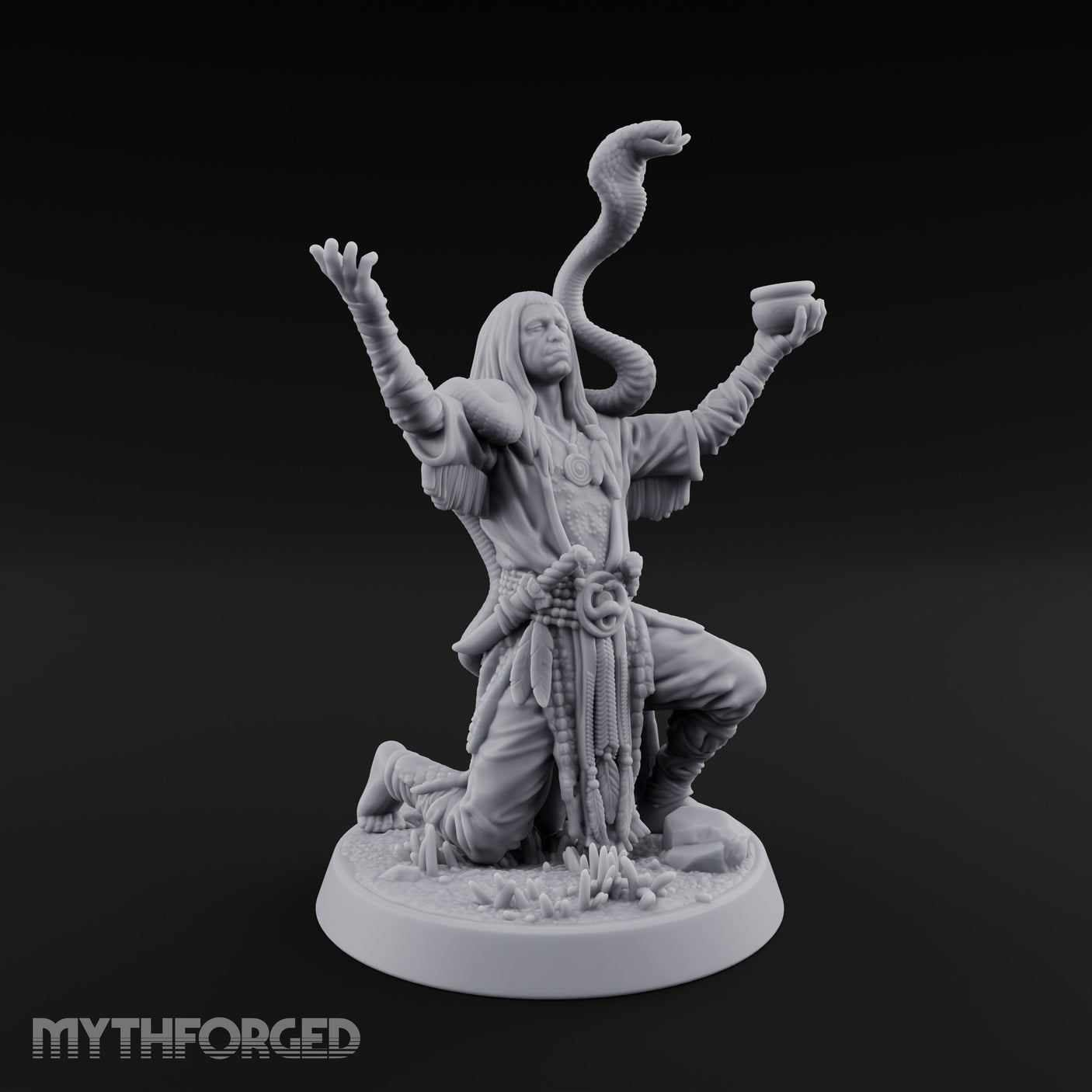 Arms Raised Offering Head Cultist Miniature for Dungeons and Dragons, Pathfinder or other TTRPGs