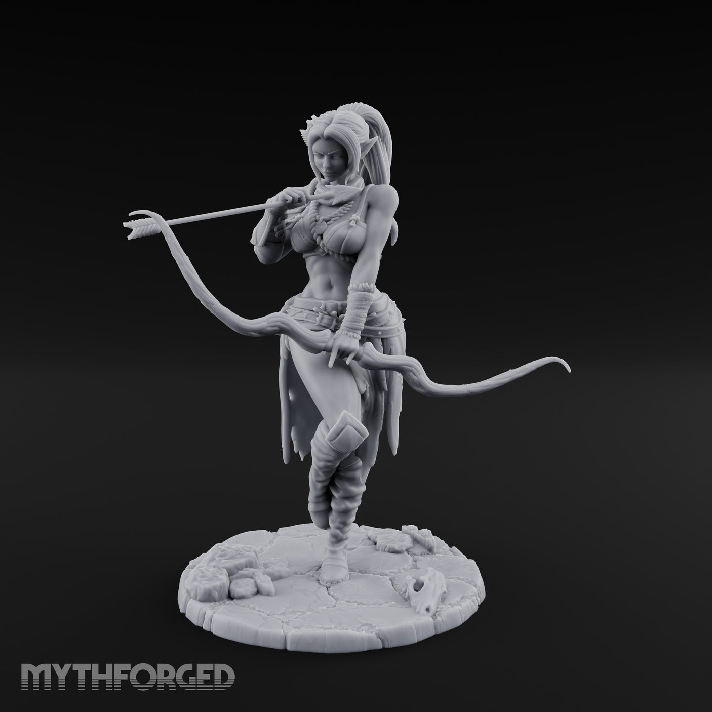 Arrow Nocked Knee Raised Elf Archer Miniature for Dungeons and Dragons, Pathfinder or other TTRPGs