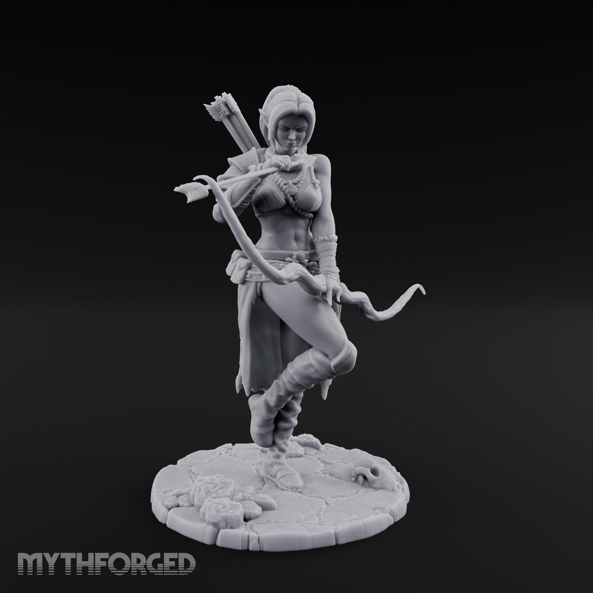 Arrow Nocked Knee Raised Elf Archer Miniature for Dungeons and Dragons, Pathfinder or other TTRPGs