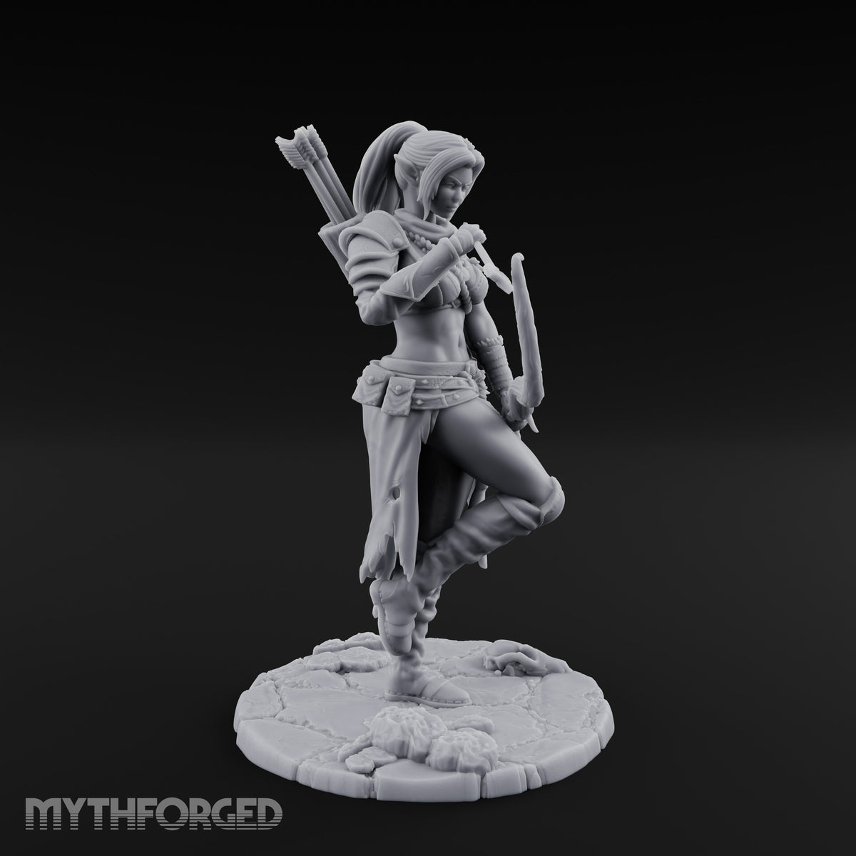 Arrow Nocked Knee Raised Elf Archer Miniature for Dungeons and Dragons, Pathfinder or other TTRPGs