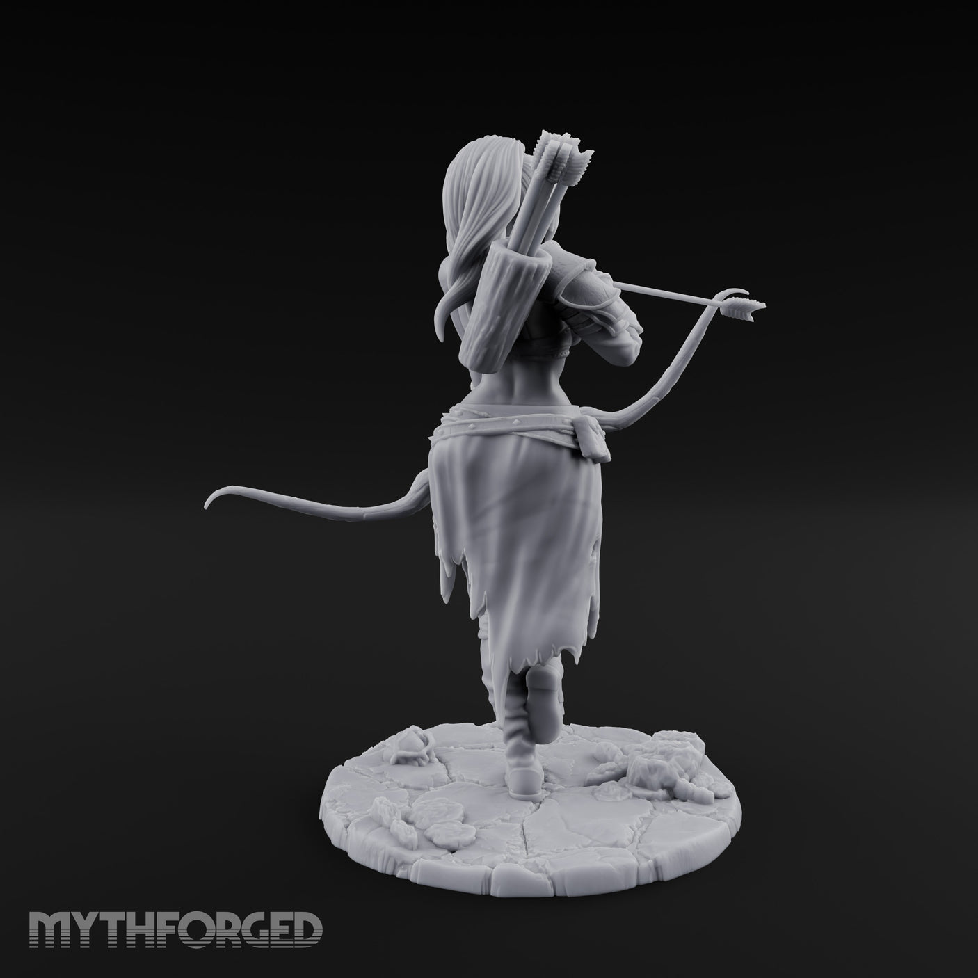 Arrow Nocked Knee Raised Elf Archer Miniature for Dungeons and Dragons, Pathfinder or other TTRPGs