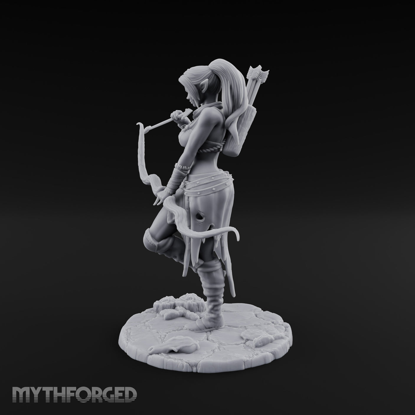 Arrow Nocked Knee Raised Elf Archer Miniature for Dungeons and Dragons, Pathfinder or other TTRPGs