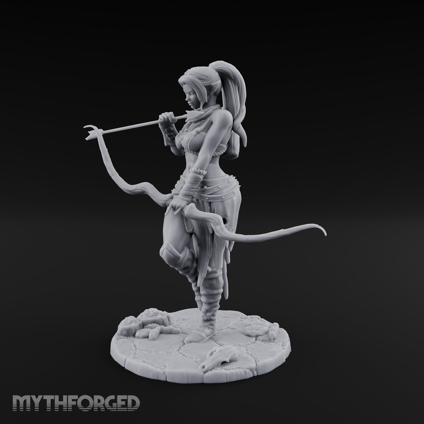 Arrow Nocked Knee Raised Elf Archer Miniature for Dungeons and Dragons, Pathfinder or other TTRPGs