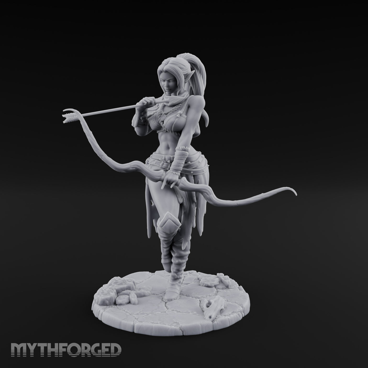 Arrow Nocked Knee Raised Elf Archer Miniature for Dungeons and Dragons, Pathfinder or other TTRPGs
