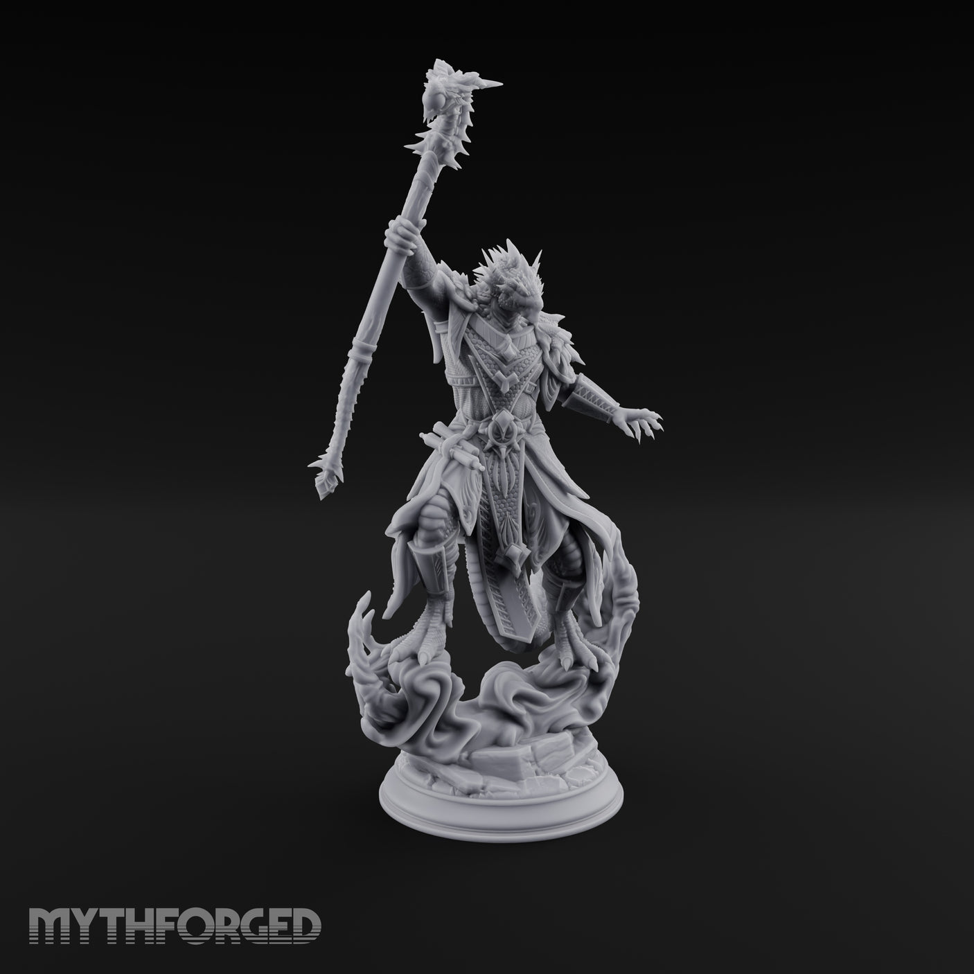 Staff Raising Dragonborn Sorcerer Miniature for Dungeons and Dragons, Pathfinder or other TTRPGs