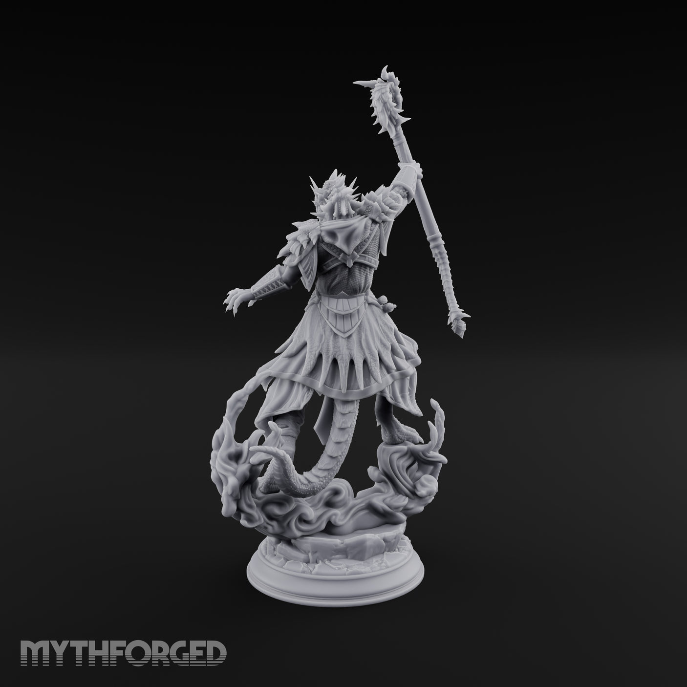 Staff Raising Dragonborn Sorcerer Miniature for Dungeons and Dragons, Pathfinder or other TTRPGs