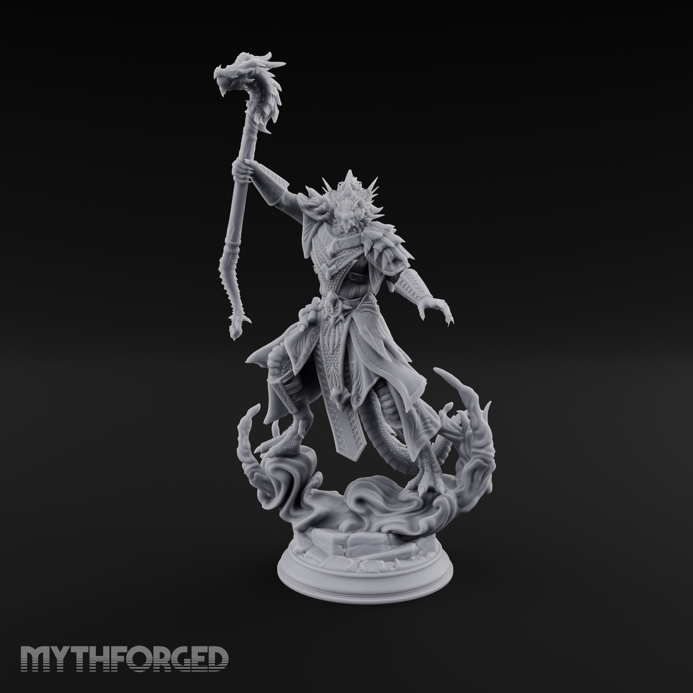 Staff Raising Dragonborn Sorcerer Miniature for Dungeons and Dragons, Pathfinder or other TTRPGs