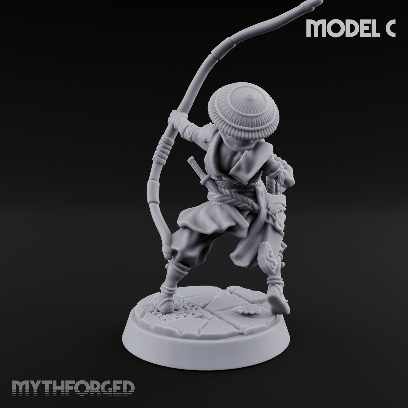 Bow Flexing Ashigaru Archers C Miniature for Dungeons and Dragons, Pathfinder or other TTRPGs