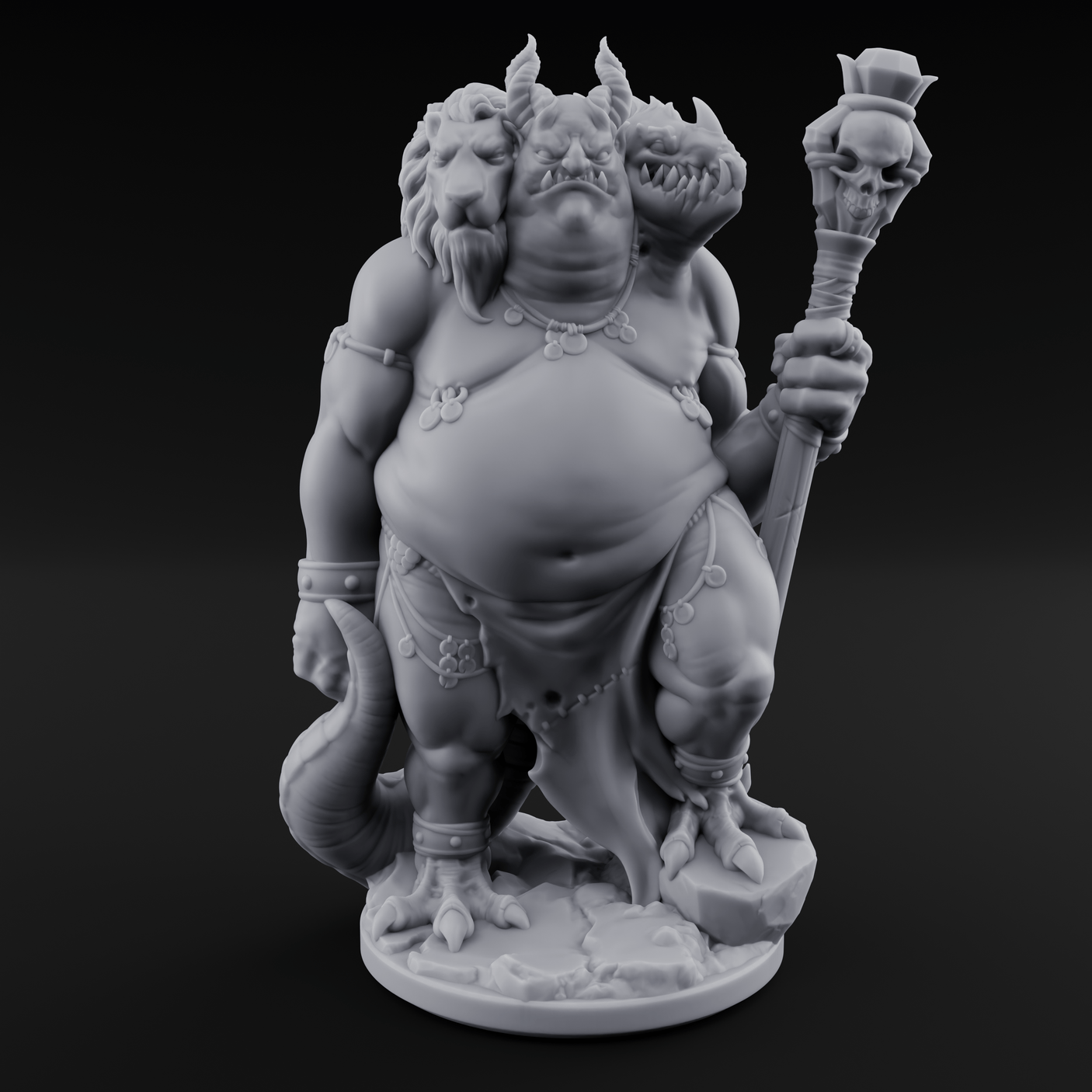 Three Heads Full Of Trouble Devil Overlord Miniature for Dungeons and Dragons, Pathfinder or other TTRPGs