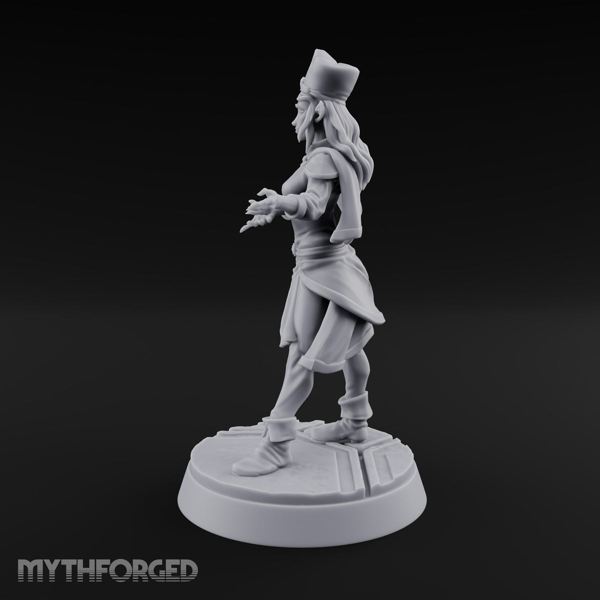Velvet Rope Poise Elf Female Hostess in Tall Cap and Cape with Presenting Hands