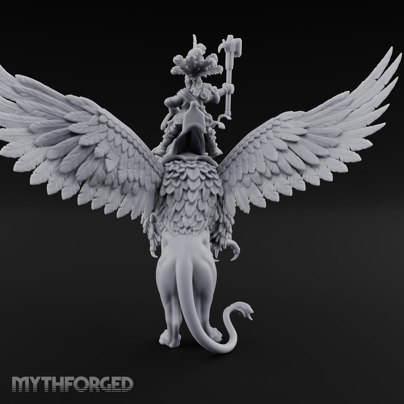 Axe Aloft Griffin Riding Human Emperor on Griffin Miniature for Dungeons and Dragons, Pathfinder or other TTRPGs
