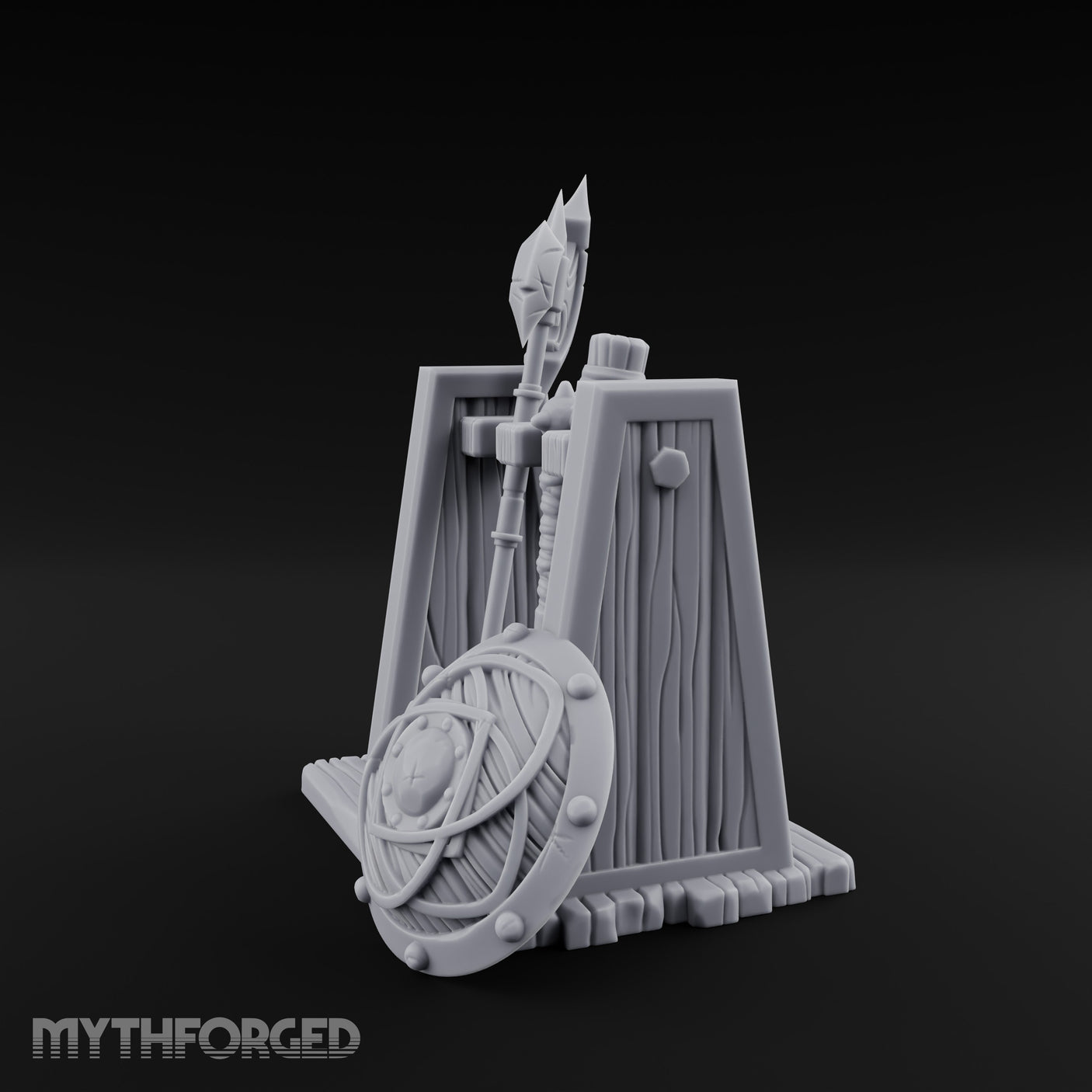 Axe-Crowned Shield-Leaned Tribal Weapon Rack gallery 8
