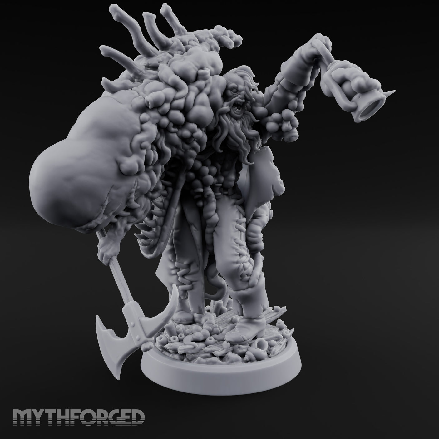 Axe Dangling Cauldron Hoisting Deep One Miniature for Dungeons and Dragons, Pathfinder or other TTRPGs