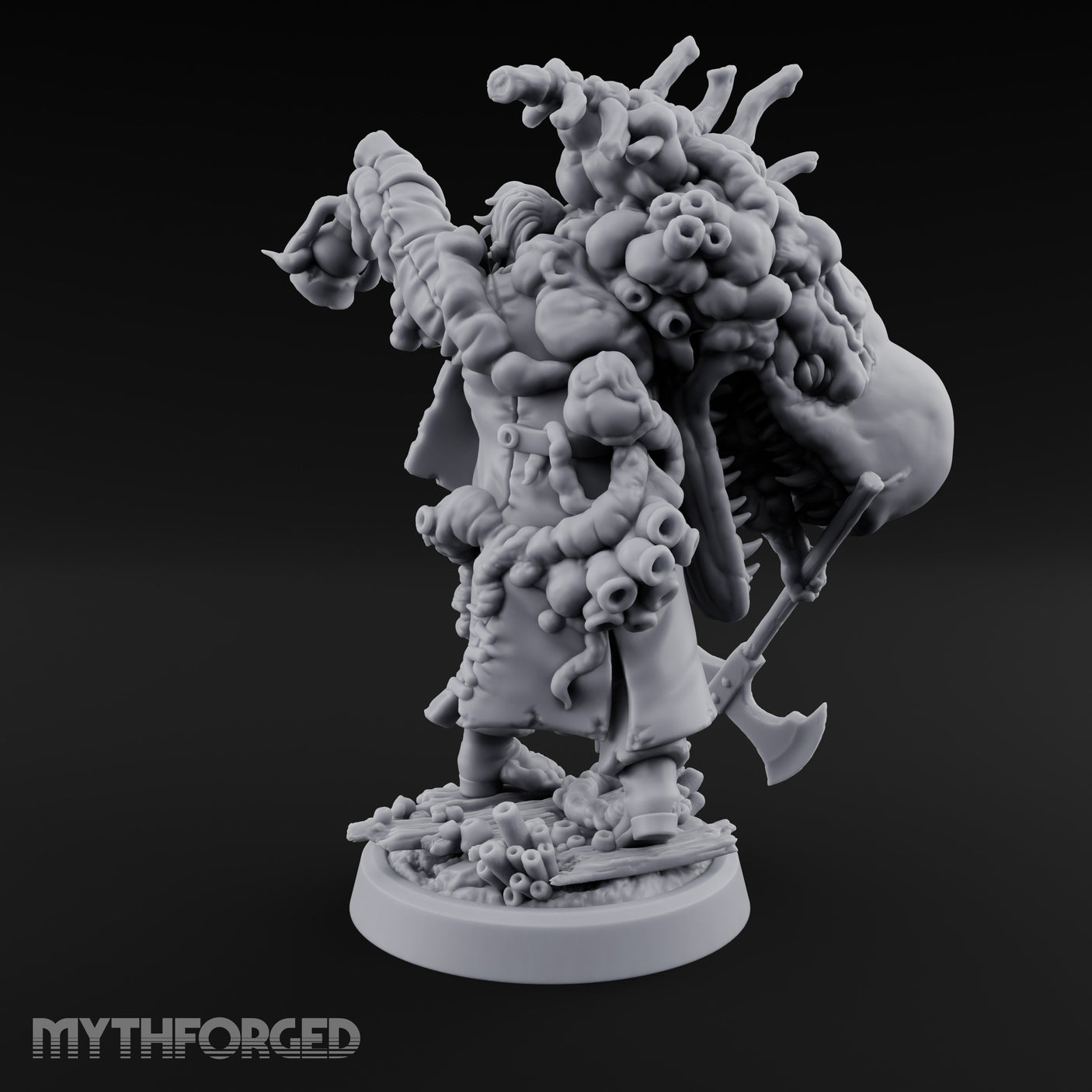 Axe Dangling Cauldron Hoisting Deep One Miniature for Dungeons and Dragons, Pathfinder or other TTRPGs