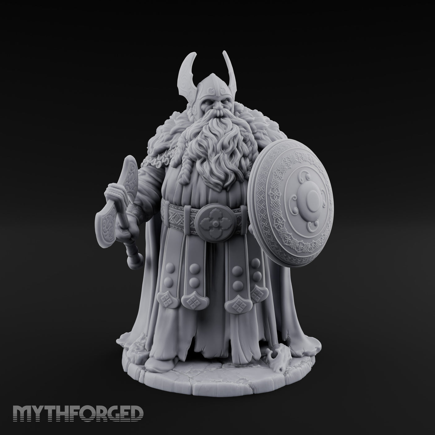Axe Lowered Shield Bearing Dwarf Warlord Miniature for Dungeons and Dragons, Pathfinder or other TTRPGs