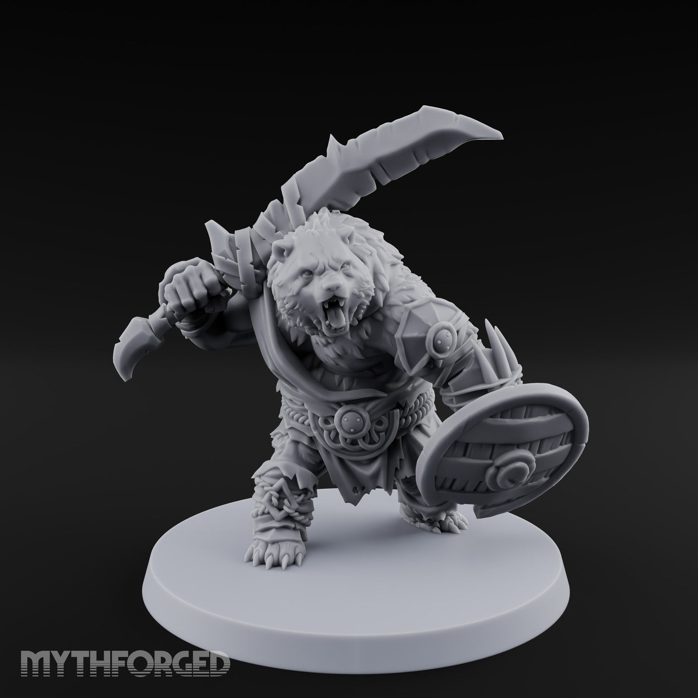 Axe Overhead Swinging Ursine Barbarian Miniature for Dungeons and Dragons, Pathfinder or other TTRPGs