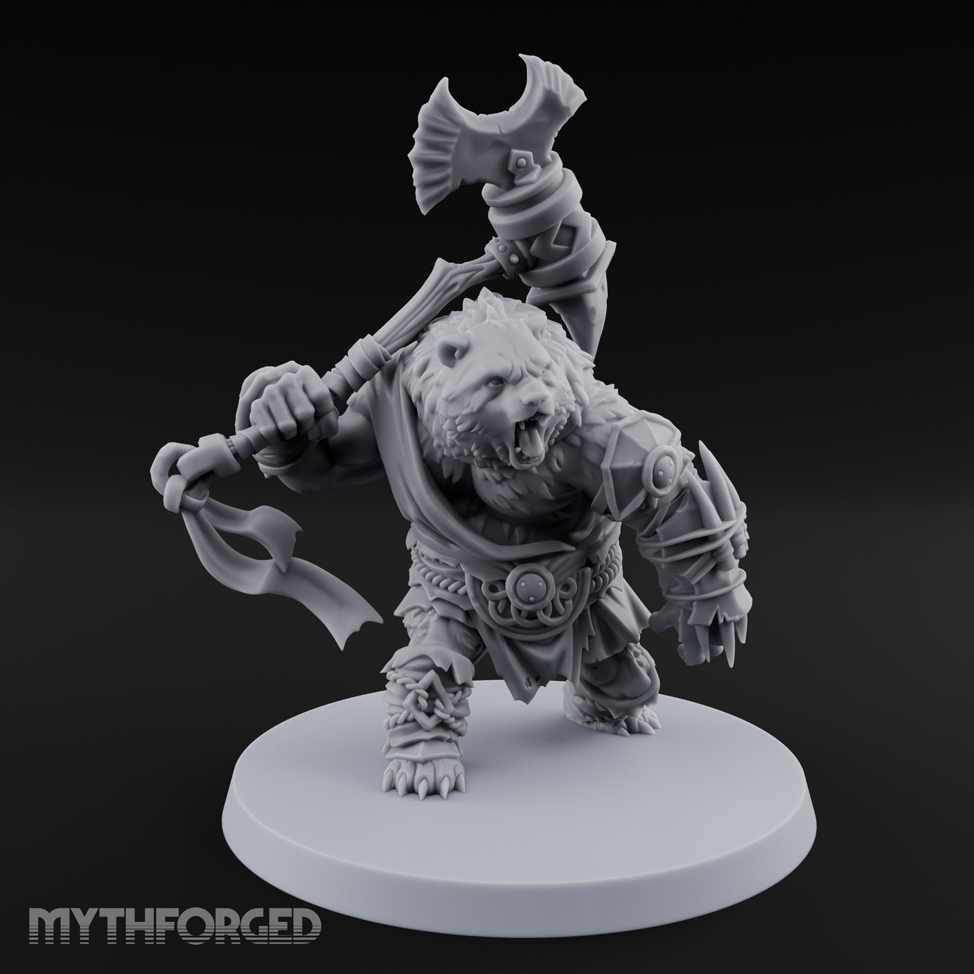 Axe Overhead Swinging Ursine Barbarian Miniature for Dungeons and Dragons, Pathfinder or other TTRPGs