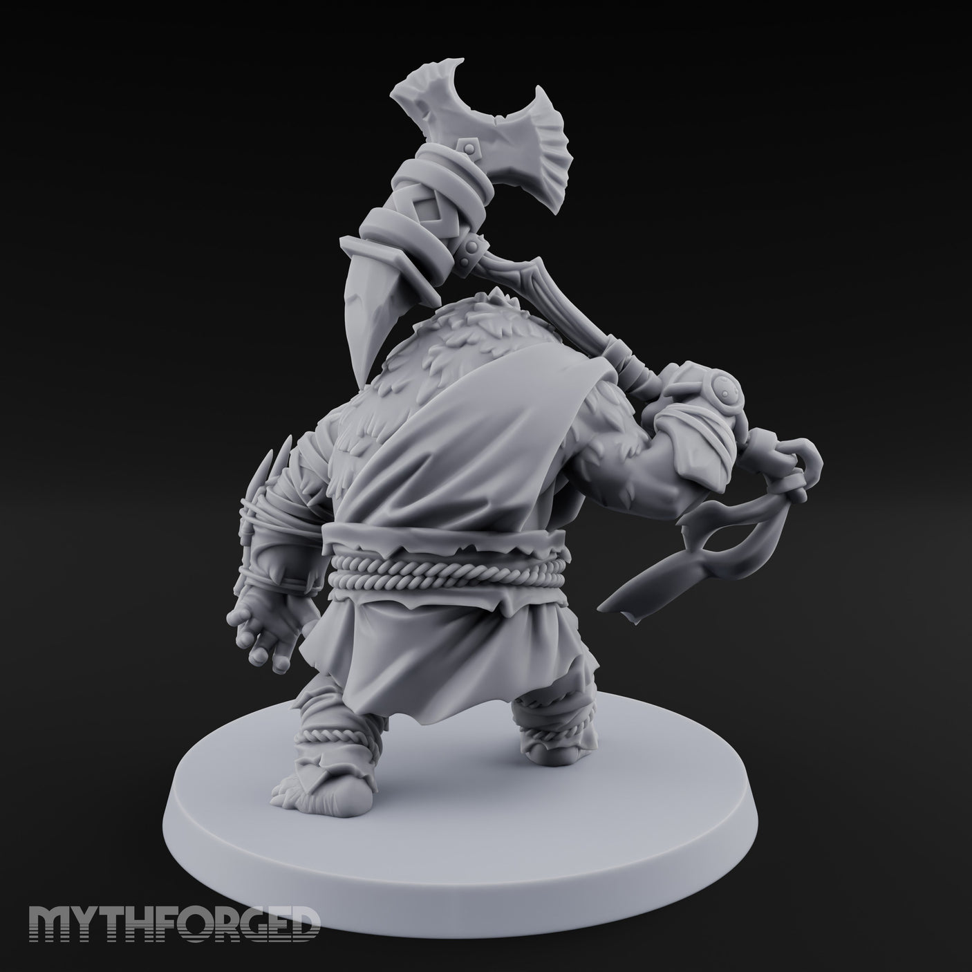 Axe Overhead Swinging Ursine Barbarian Miniature for Dungeons and Dragons, Pathfinder or other TTRPGs