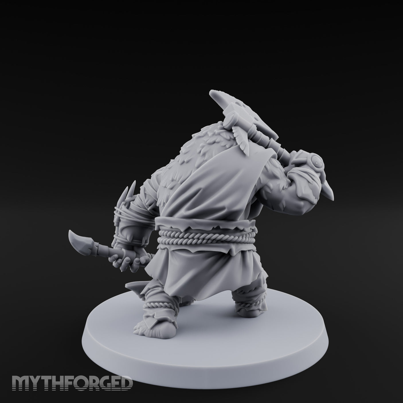 Axe Overhead Swinging Ursine Barbarian Miniature for Dungeons and Dragons, Pathfinder or other TTRPGs