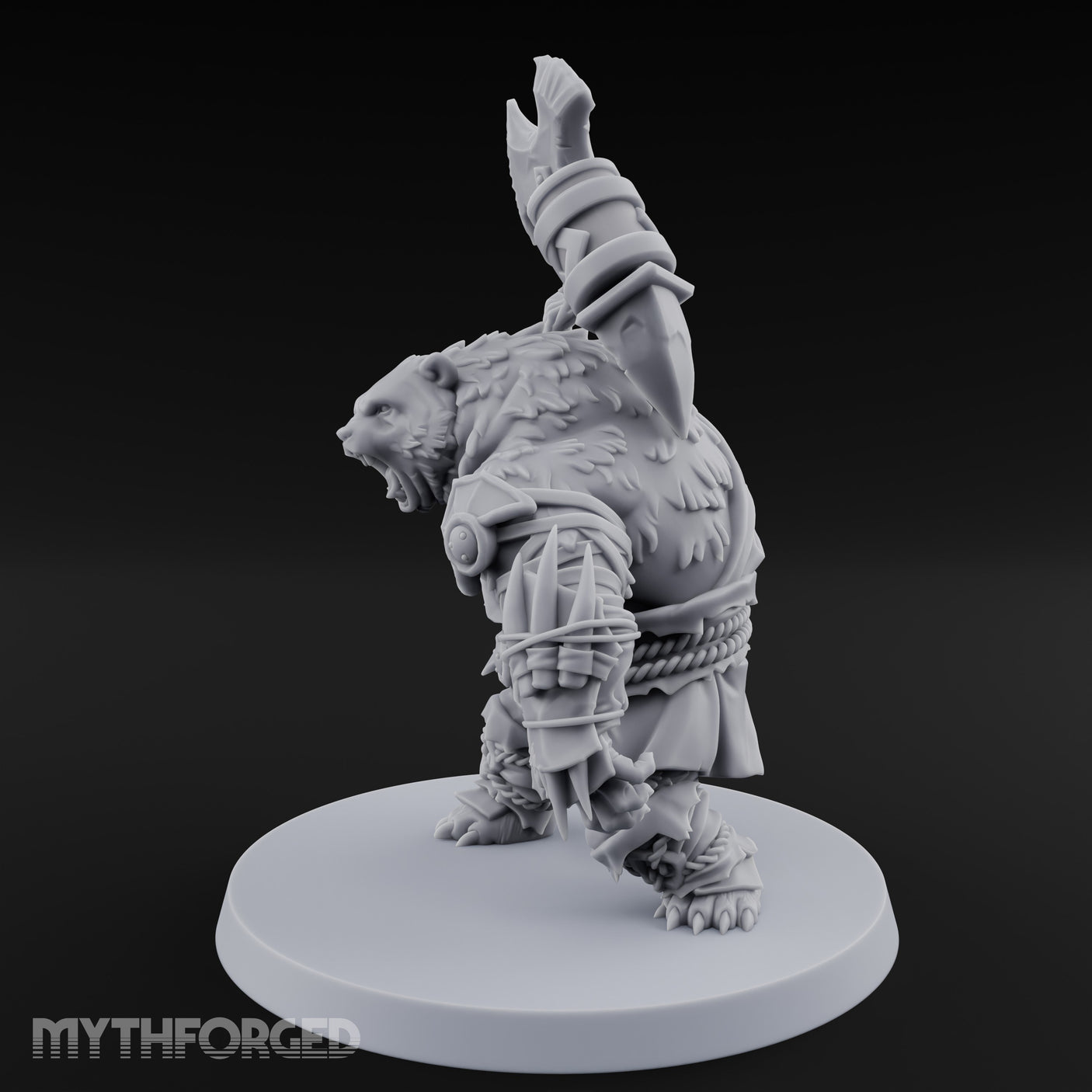 Axe Overhead Swinging Ursine Barbarian Miniature for Dungeons and Dragons, Pathfinder or other TTRPGs