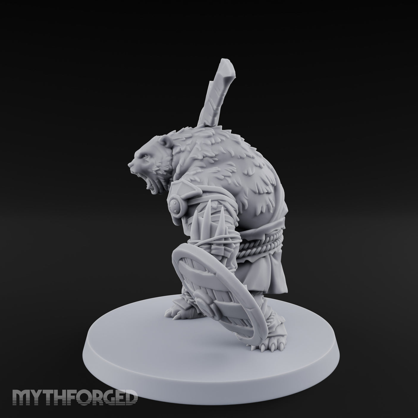 Axe Overhead Swinging Ursine Barbarian Miniature for Dungeons and Dragons, Pathfinder or other TTRPGs