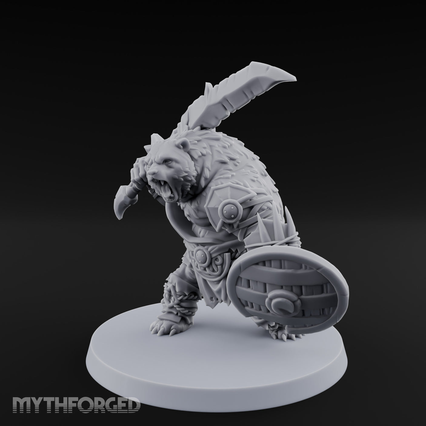 Axe Overhead Swinging Ursine Barbarian Miniature for Dungeons and Dragons, Pathfinder or other TTRPGs