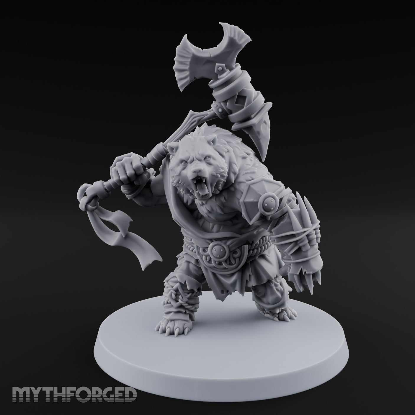 Axe Overhead Swinging Ursine Barbarian Miniature for Dungeons and Dragons, Pathfinder or other TTRPGs