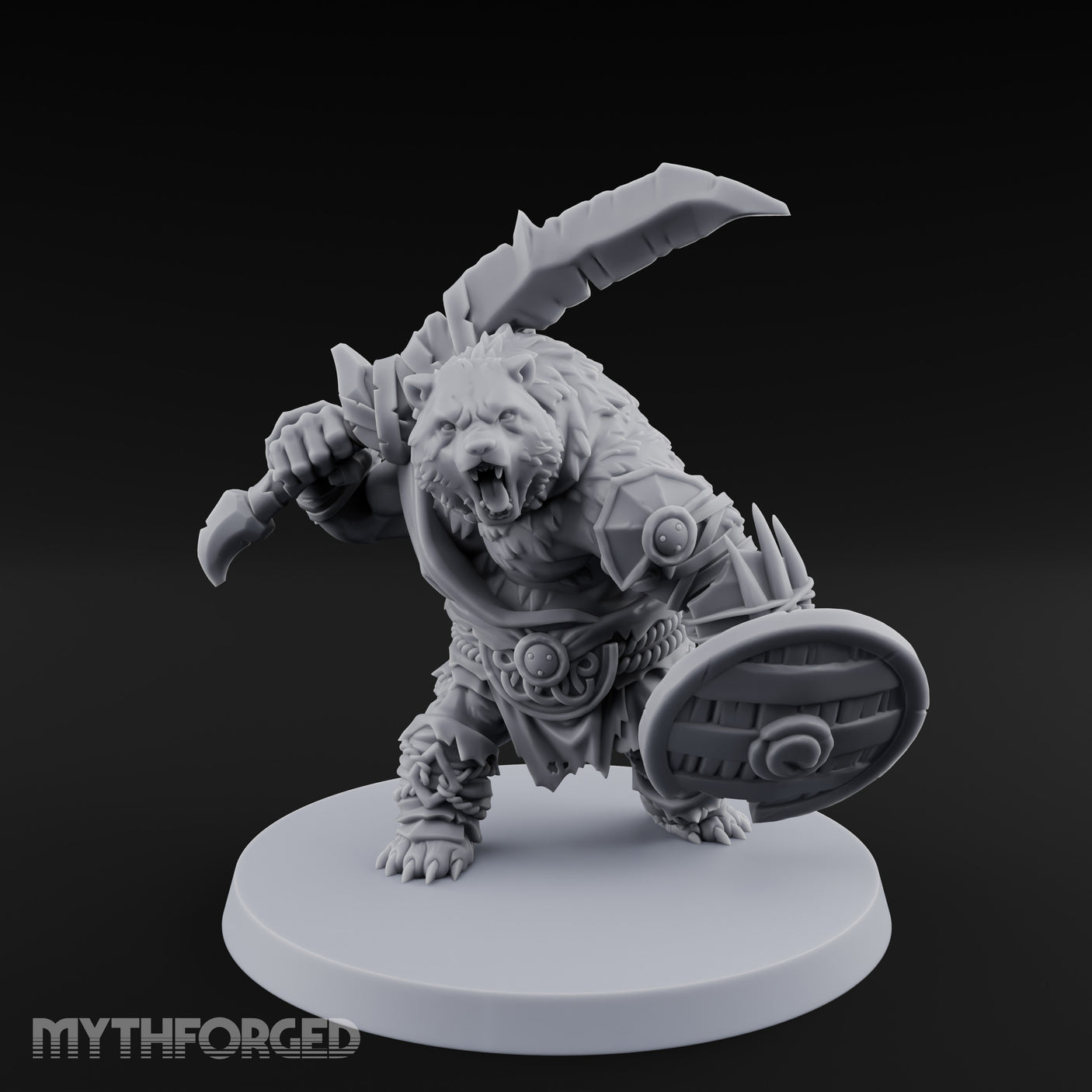 Axe Overhead Swinging Ursine Barbarian Miniature for Dungeons and Dragons, Pathfinder or other TTRPGs